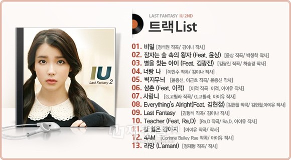 22日7時、韓国のオンライン音楽サイト「Melon」(www.melon.com)を通じてIUの2ndアルバムのトラックリストが公開され、音楽ファンの爆発的な反応を得ている。