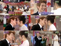 24日に韓国MBCで放送された仮想夫婦バラエティー番組『私たち結婚しました』で、SUPER JUNIORイトゥク＆カン・ソラがポッキーキスゲームに挑戦した。写真=韓国MBC放送のキャプチャー