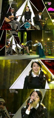 25日に放送された韓国MBC創社50周年記念コンサート『イ・ミジャと友達』で、IUが熱唱した。写真=韓国MBC放送のキャプチャー
