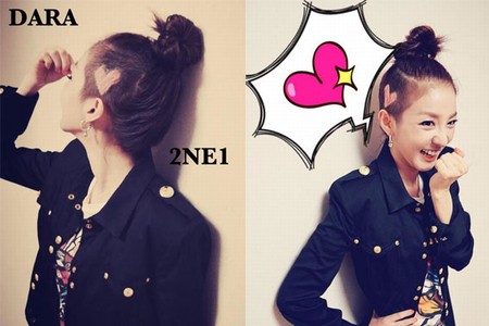 2NE1のサンダラ・パク（ダラ）が、刈り上げた髪の一部をハート型に染めて話題になっている。写真＝コン・ミンジのツイッター
