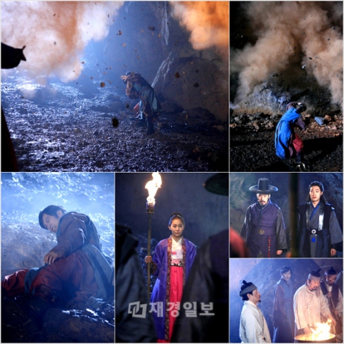 「チョン・ウチ」に出演中のチャ・テヒョン、ユイ（AFTERSCHOOL）、イ・ヒジュン、キム・ガプスが洞窟内での危険な爆発シーンで熱演を見せた。写真＝チョロクペムメディア