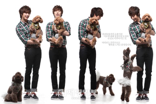 キム・ヒョンジュン（SS501マンネ）が、愛犬チョコ＆サランとともにグラビアを撮影した。