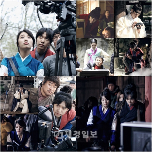 MBCドラマ『九家の書』のイ・スンギ、スジ、ユ・ヨンソク、イ・ユビがモニタリングチェックに没頭している姿が公開され目を引いている。写真=サムファネットワークス